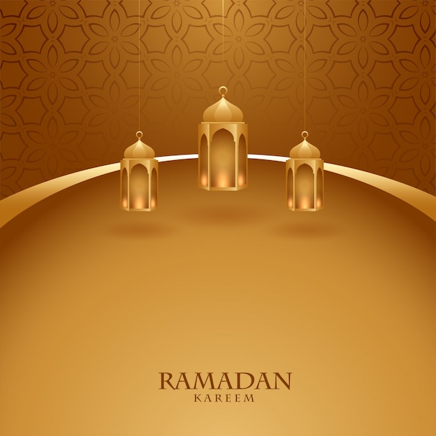 Free vector elegant golden theme ramadan kareem festival card