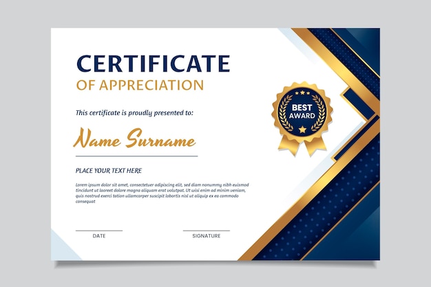 Elegant gradient certificate of appreciation template