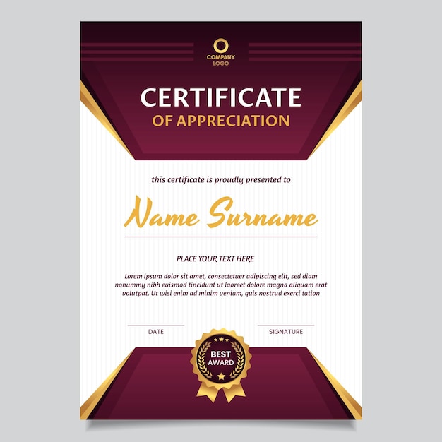 Elegant gradient certificate of appreciation