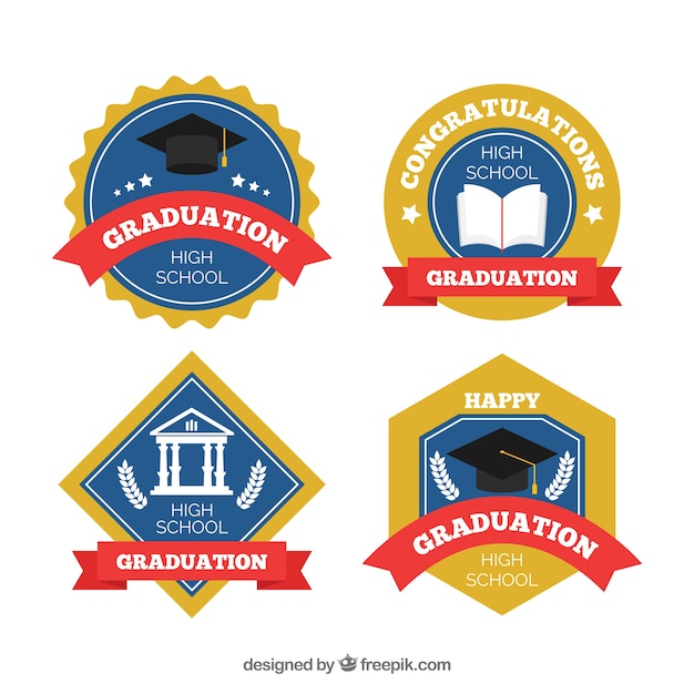 Elegant graduation badge collection with flat design