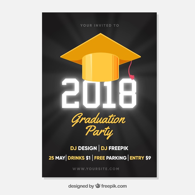 Elegant graduation invitation template flat design