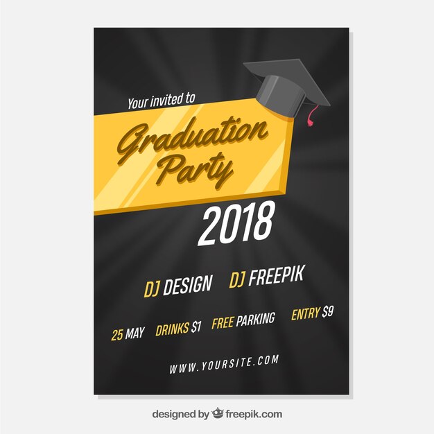 Elegant graduation invitation template flat design