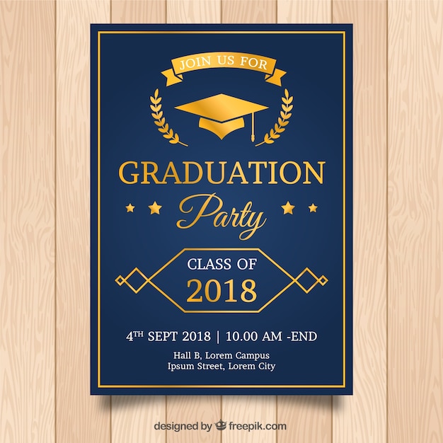 Elegant graduation invitation template with golden style