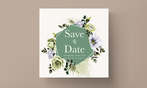 Free Vector elegant greenery flower watercolor wedding invitation template