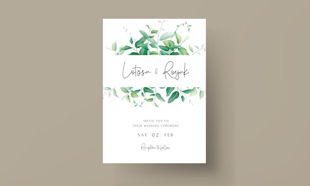 Free Vector elegant greenery leaves watercolor wedding invitation