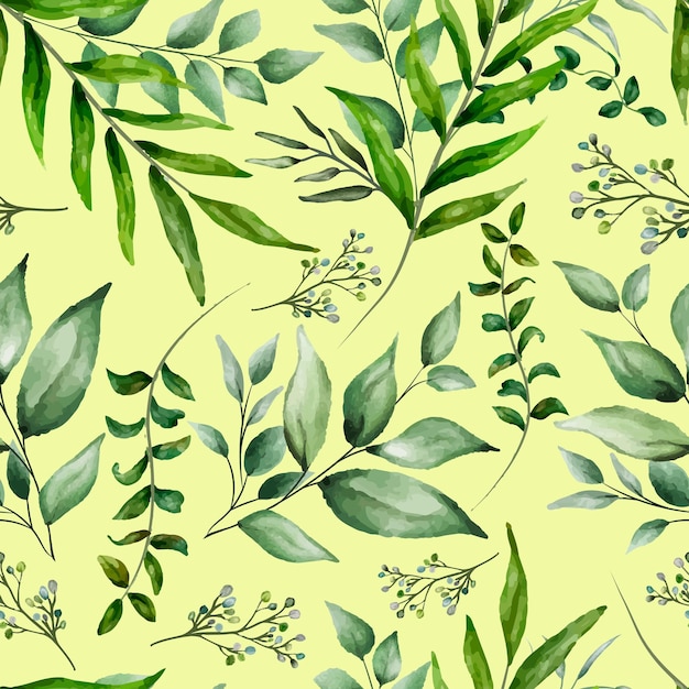 Free Vector elegant greenery watercolor leaves seamless pattern