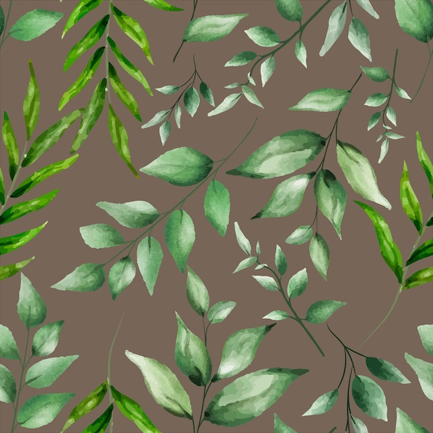 Free Vector elegant greenery watercolor leaves seamless pattern