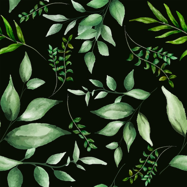 elegant greenery watercolor leaves seamless pattern