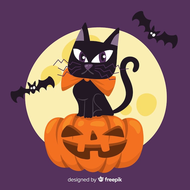 Free Vector elegant halloween cat with flat design