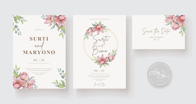 elegant hand drawing wedding invitation floral design