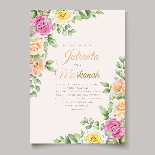 elegant hand drawing wedding invitation floral design