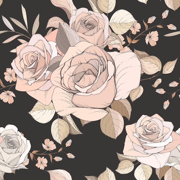 elegant hand drawn floral and leaves seamless pattern