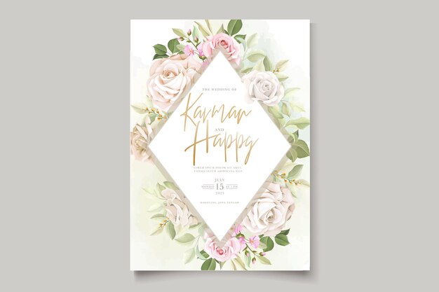 elegant hand drawn floral and leaves wedding invitation card set