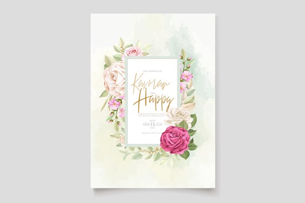 elegant hand drawn floral and leaves wedding invitation card set