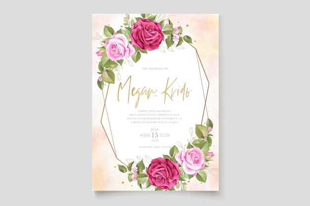 elegant hand drawn floral roses invitation card set