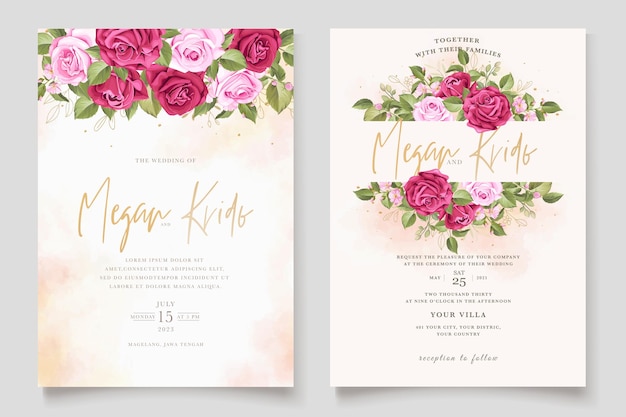 elegant hand drawn floral roses invitation card set