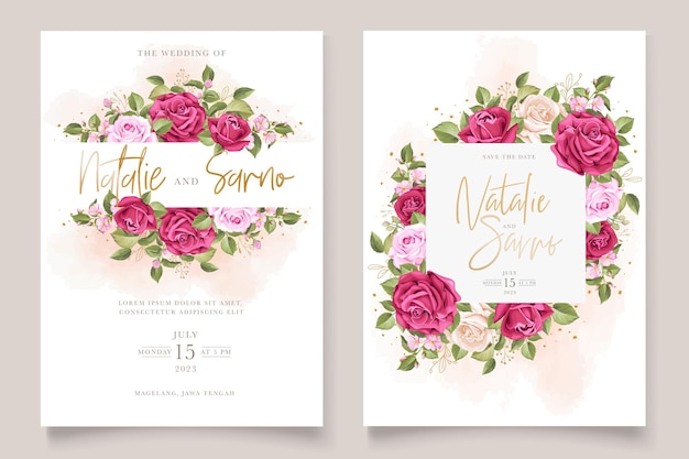 elegant hand drawn floral roses invitation card set