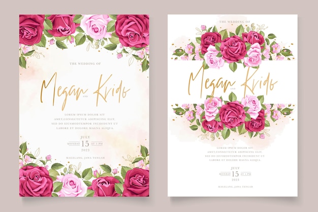 elegant hand drawn floral roses invitation card set