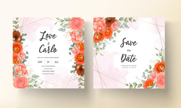 Elegant hand drawn floral wedding invitation card