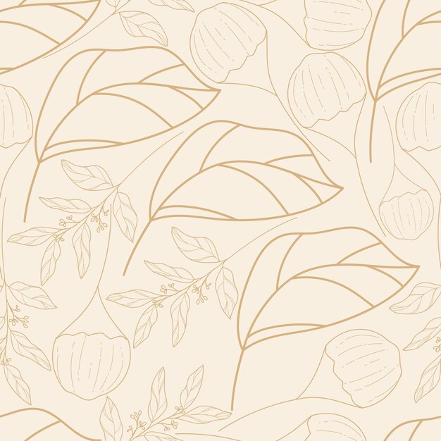 Elegant hand drawn golden floral seamless pattern