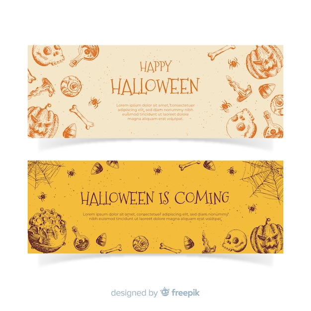 Free Vector elegant hand drawn halloween banners