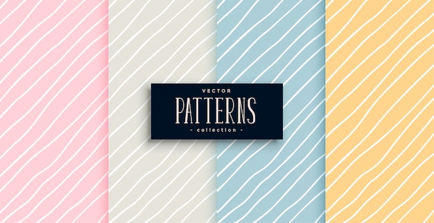 Elegant hand drawn lines patterns in four colors