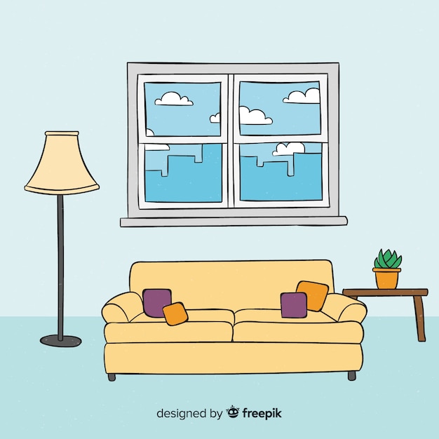 Free vector elegant hand drawn living room interior