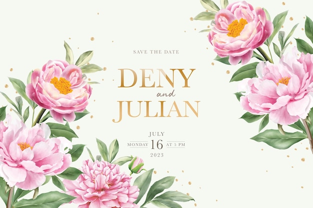 Free Vector elegant hand drawn peony invitation card set