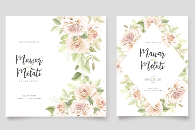 elegant hand drawn roses invitation card set