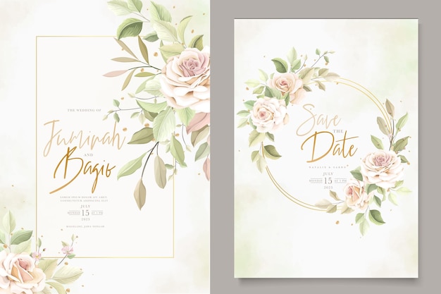 elegant hand drawn roses wedding invitation card set