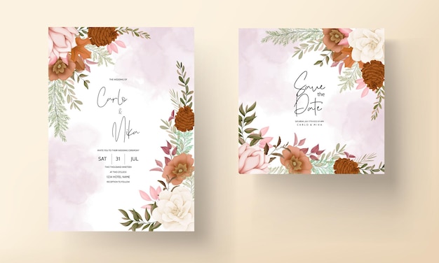 elegant hand drawn sweet floral wedding invitation card