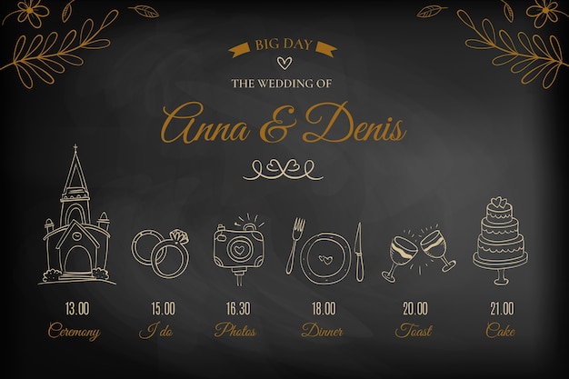 Elegant hand drawn wedding timeline