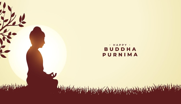 Free Vector elegant happy buddha purnima religious card a monk under tree