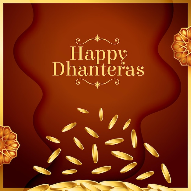 Free vector elegant happy dhanteras festival background with golden coin design vector