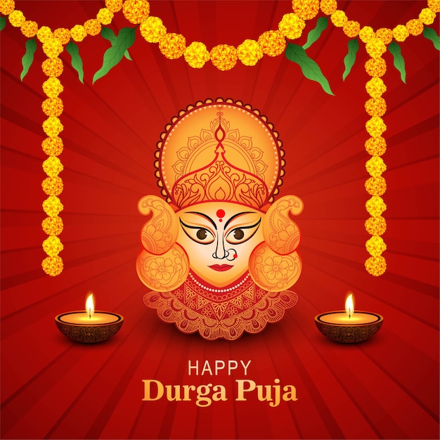 Elegant happy durga pooja indian festival card