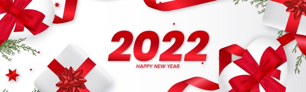 Elegant Happy new year 2022 Background with red ribbon composition