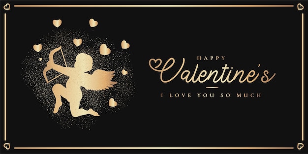 Free Vector elegant happy valentine's day with golden cupido silhouette