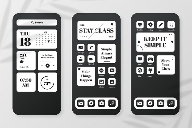 Elegant home screen template for smartphone