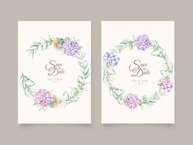 Free vector elegant hydrangea watercolor card set