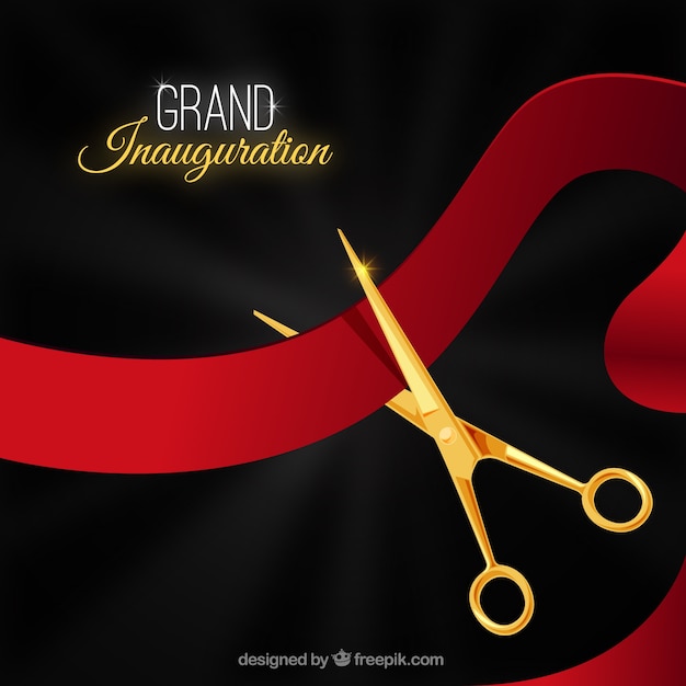 Elegant inauguration ceremony with golden scissors