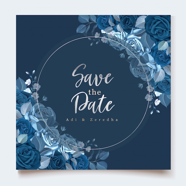 Free Vector elegant invitation card with classic blue floral template