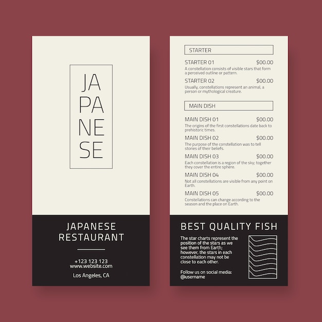 Free Vector elegant japanese food restaurant rack card