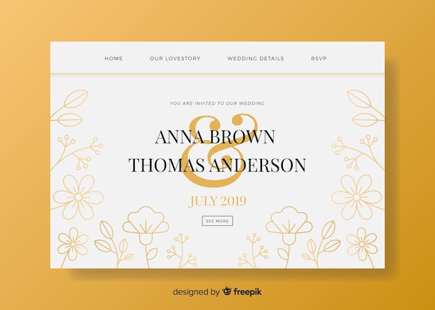 Free vector elegant landing page web template for wedding event celebration