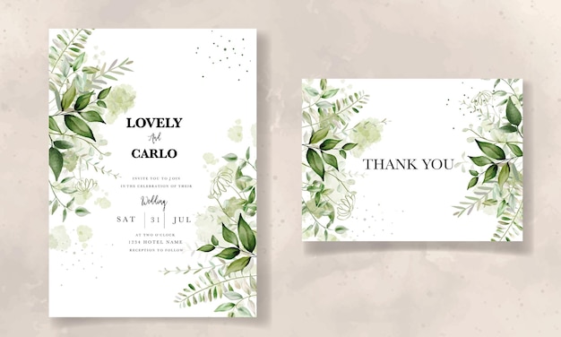 Free Vector elegant leaves watercolor wedding invitation with splash watercolor background