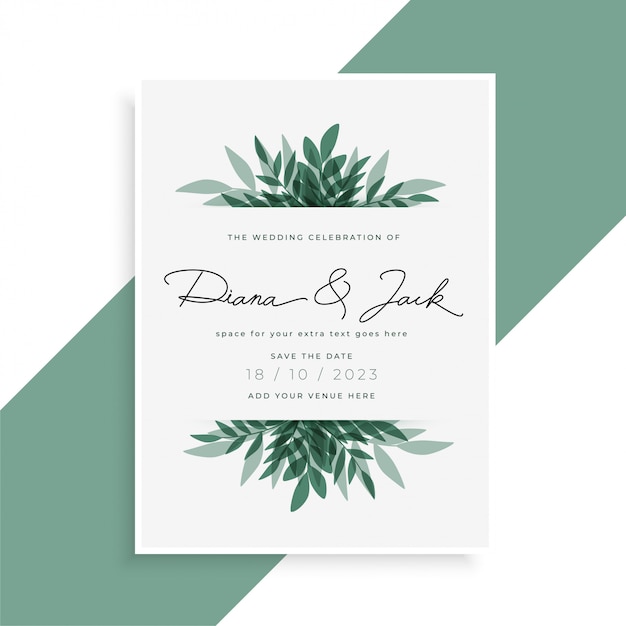 Free Vector elegant leaves wedding invitation card 