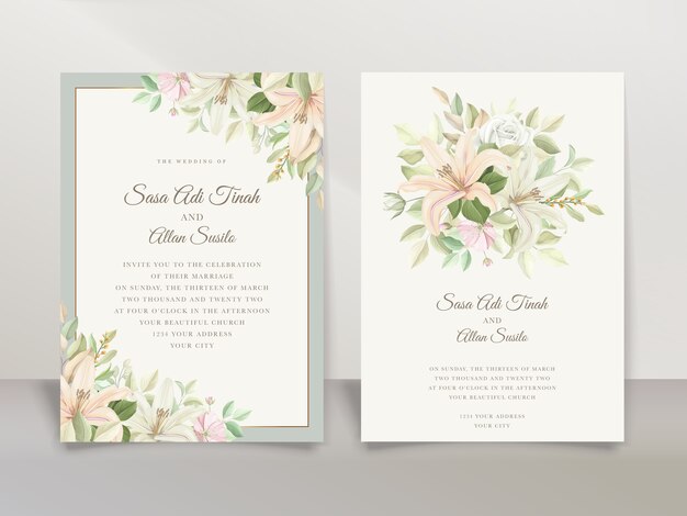 elegant lily wedding invitation card set