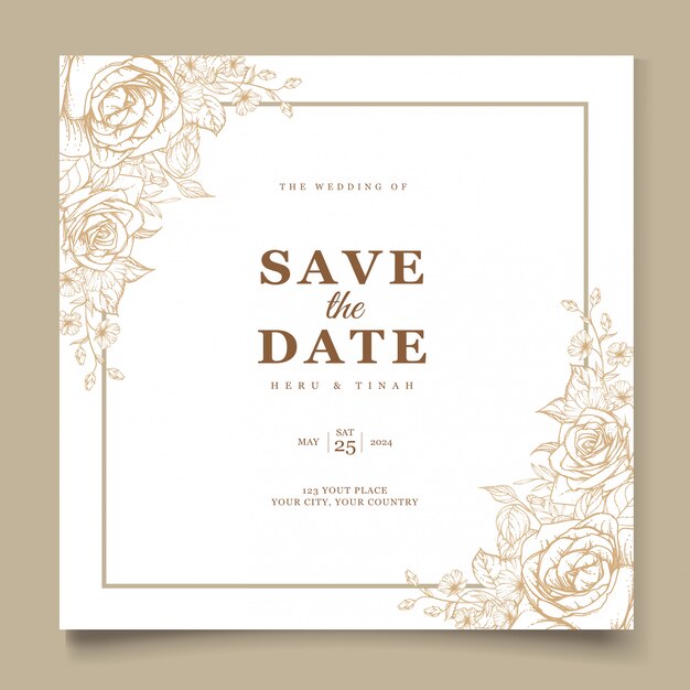 elegant line art wedding invitation card template