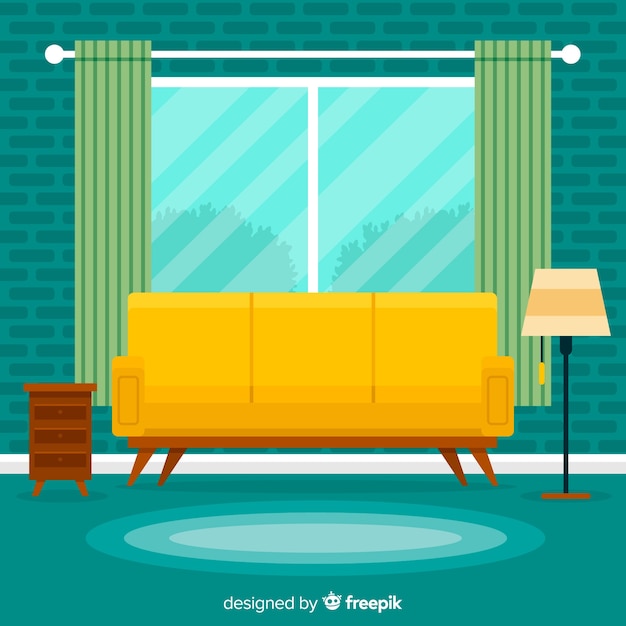 Free Vector elegant living room interior with flat design