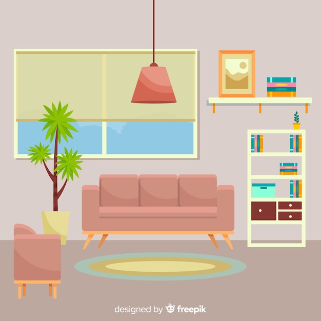 Free Vector elegant living room interior with flat design