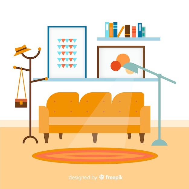 Free Vector elegant living room interior with flat design